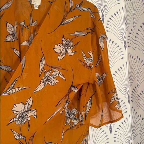 Floral Kimono Sleeve Top - Orange Size Small-XL - Picture 2 of 6